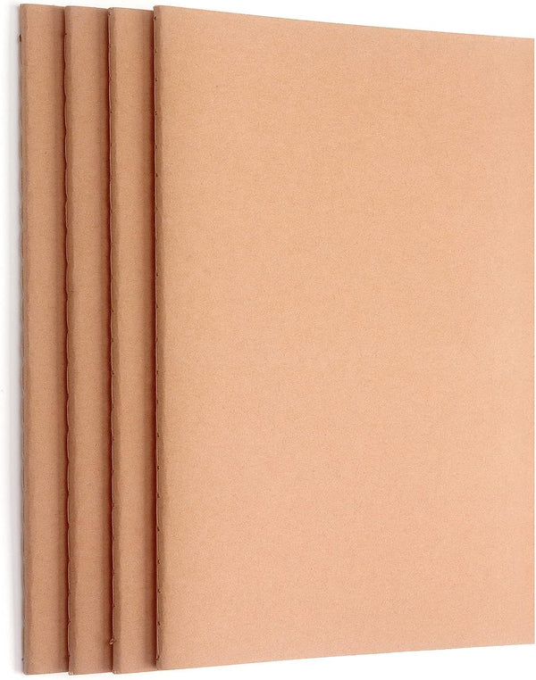 ZZTX 4 Pack Blank Kraft Notebooks, A5 Travel Journal Set for Drawing Writing Doodling