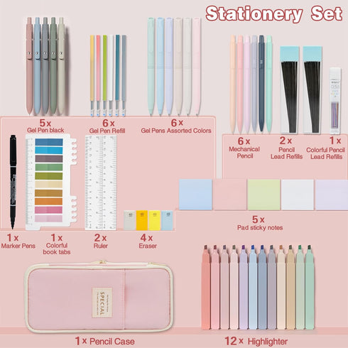 HRFGWDD 52 Set, Set PCS Aesthetic School Supplies with Highlighters, Mechanical Pencils, Color Ink Gel pens, Pencil