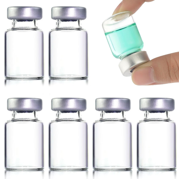 50 Pack 5ml Sealed Sample Vials - Transparent Glass Vials with Self-Healing Injection Port