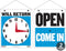 BAZIC Open Sign 7.5"x9", Double Sided Plastic Vinyl Signs, Clock Will Return, Business Store Office Retail Shop, 2-Pack
