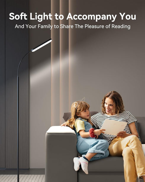 LED Floor Lamp with Remote Control Foot Switch for Living Room, Stepless Adjustable Colour Temperature Brightness