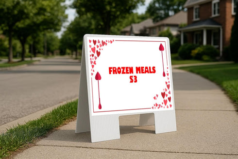 Frozen Meals $3 Red Frame With Hearts Up Arrows A-Frame Single Sided