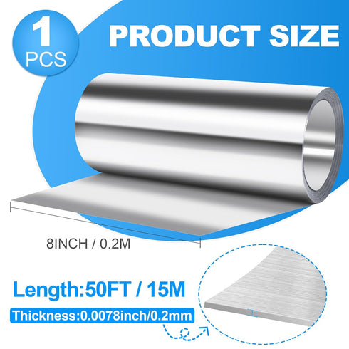 (8" 50') Aluminum Roof Flashing Roll - Sealing Windows, Doors, Siding & Roofing Ideal for Moss & Mildew Prevention x