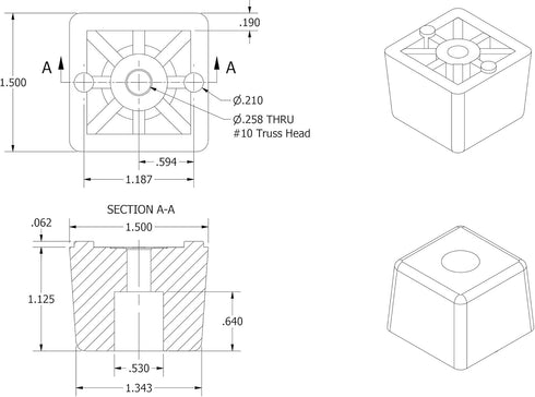 4 Large Cube Square Rubber Feet Bumpers, 1.125 H x 1.500 W, Heavy Duty Non Marking for Furniture, Made in USA