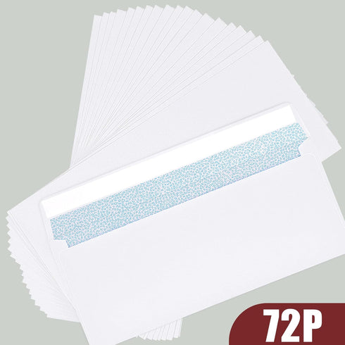 Joyberg 72 Packs #10 Business Envelopes, Self Seal Security Envelopes, Peel and Seal Closure, White, 26LB