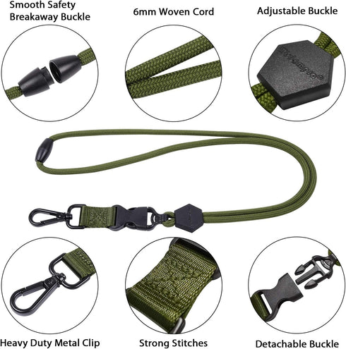 Wisdompro 2 Pack of 23 inch Durable Round Cord Heavy Duty Lanyard with Safety Breakaway Buckle, Detachable Buckle and