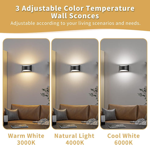 3 10W 1 Pack) TingMiao Black Modern LED Wall Sconce, Colors Indoor Wall Lights, Hardwired Up and Down Aluminum Wall