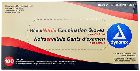 Dynarex Safe-Touch Black Disposable Nitrile Exam Gloves, Powder-Free, Used in Healthcare and Professional Settings, Law Enforcement, Tattoo, Salon or Spa, Large, 1 Box of 100 Gloves