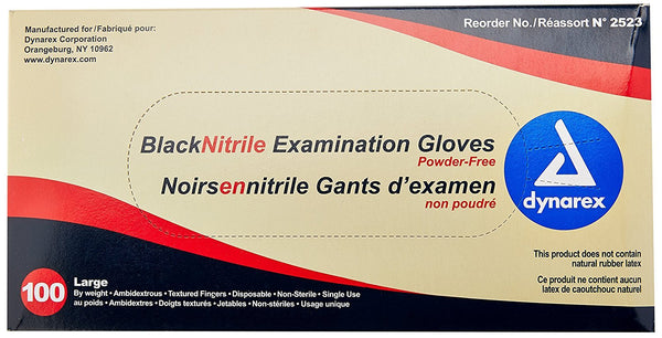 Dynarex Safe-Touch Black Disposable Nitrile Exam Gloves, Powder-Free, Used in Healthcare and Professional Settings, Law Enforcement, Tattoo, Salon or Spa, Large, 1 Box of 100 Gloves
