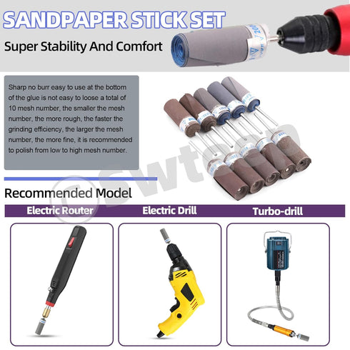 Swpeet 10 Pcs Sanding Drums Sleeves Kit, 180-2500 Grit Sandpaper Grinding Head for Woodworking Polishing Tool