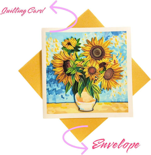 Handcraft Quilling Greeting Card Sunflower Design for Him Her, Friend, Mom, Dad, Daughter, Sister for Happy Birthday