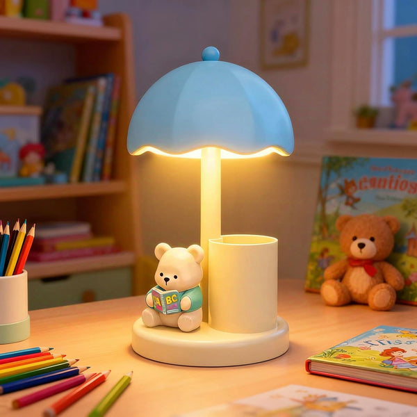 Cute Bear Desk Lamp with Pen Holder, 2-in-1 Kids Table Lamp Organizer,