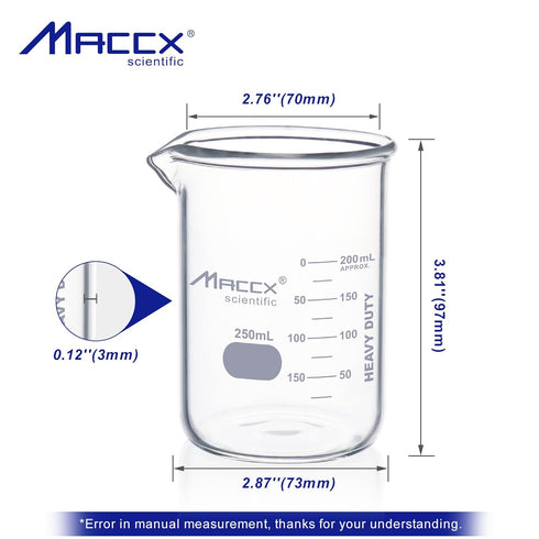 8.5oz (250ml) Sturdy Glass Beaker Set, Heavy-Duty Lab Beakers, 3.3 Borosilicate Griffin Low Form, Pack of 6
