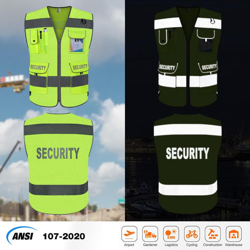 TCCFCCT Mesh Security Vest for Men Women 9 Pockets High Visibility Reflective Safety Vest, Durable Hi Vis Construction Vest with Reinforced Sewing, Meets ANSI/ISEA, (G100S-Yellow, XL)