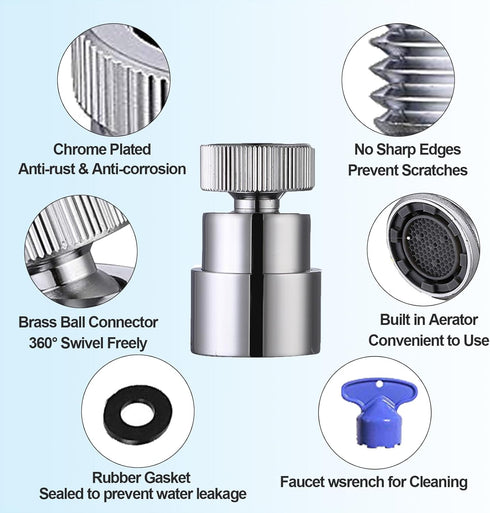 Faucet Aerator For Sink Faucet Adapter- 360 Swivel Faucet To Hose Adapter with 55/64 inch Female Thread, Included 1/2 inch Male Faucet Adapter, Chrome