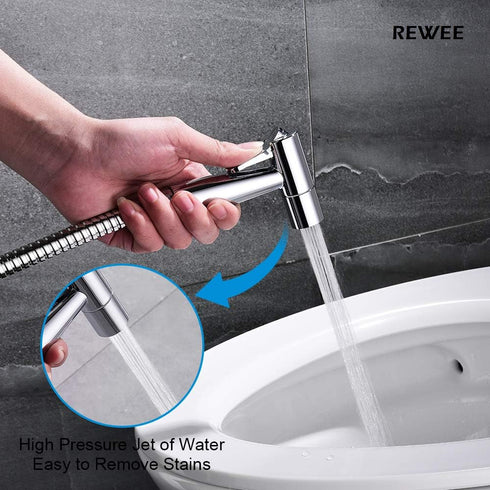 REWEE Set ABS Handheld Bidet Sprayer for Toilet, Chrome Plate Plastic Bidet Attachment for Toilet,Cloth Diaper Bidet