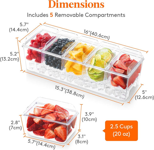 5x20 oz 39 x13cm/15x5 Lifewit Ice Chilled Condiment Caddy with Containers, Condiment Server with Separate Lid, Serving