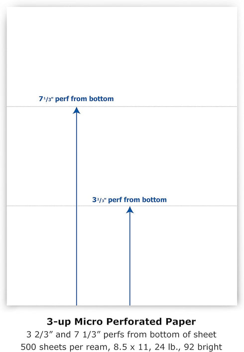 PrintWorks Professional Perforated Paper for Statements, Invoices, Gift Certificates, Coupons and More, 8.5 x 11, 24 lb, 2 Horizontal Perfs 3 2/3" and 7 1/3" From Bottom, 500 Sheets, White (04122) by PrintWorks