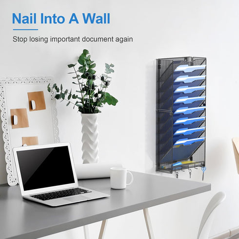 OUTWOLF 10 Tier Hanging Wall File Organizer, Wall Mount Paper Document Holder for Home Office Organization