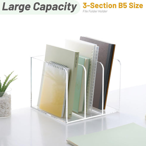 SANRUI Clear Acrylic Magazine File Holder with 3 Vertical Compartments for Office Desk Accessories