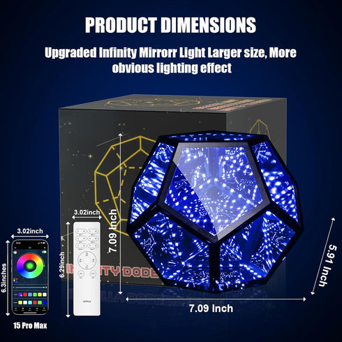 venveal Birthday(5.917.097.09in) Infinity Mirror Light Cool Led Changing Night Dodecahedron Light with Music Sync