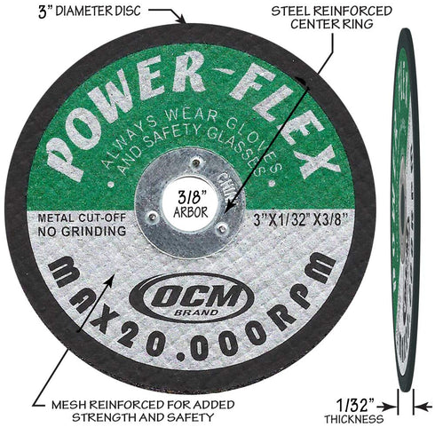 20 Pack - Cut Off Wheels 3 Inch x 1/32 Inch x 3/8 Inch Arbor - For Cutting All Steel and Ferrous Metals