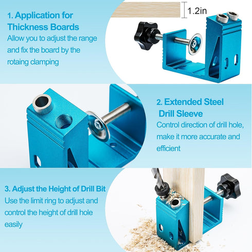 Pocket Hole Jig Kit, Dowel Drill Joinery Screw Kit for Carpenters Woodwork Guides and Joint Angle Tool