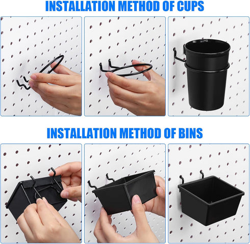 64 Pieces Pegboard Bins with Hooks and Loops - Organizer Accessory for Tools Storage Office Workshop Garage