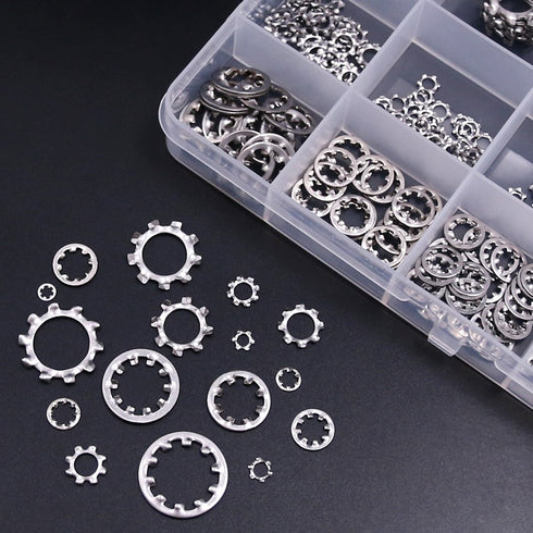 Hilitchi 400-Pcs Assortment Kit of 304 Stainless Steel External Internal Tooth Star Lock Washers - M2 M3 M4 M5 M6 M8