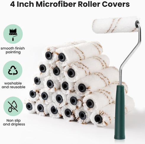 Mister Rui Microfiber Paint Roller Covers: 4 Inch, 40 Pack Small Paint Roller Covers with Frame Kit for House Painting