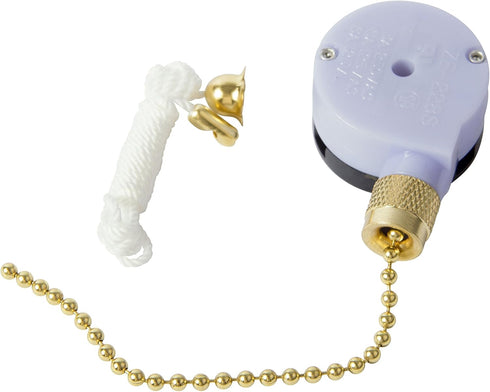 Gardner Bender GSW-33 Electrical Two-Speed Pull Chain Switch, SPDT, OFF-ON-ON, 6 A/125V AC, Brass
