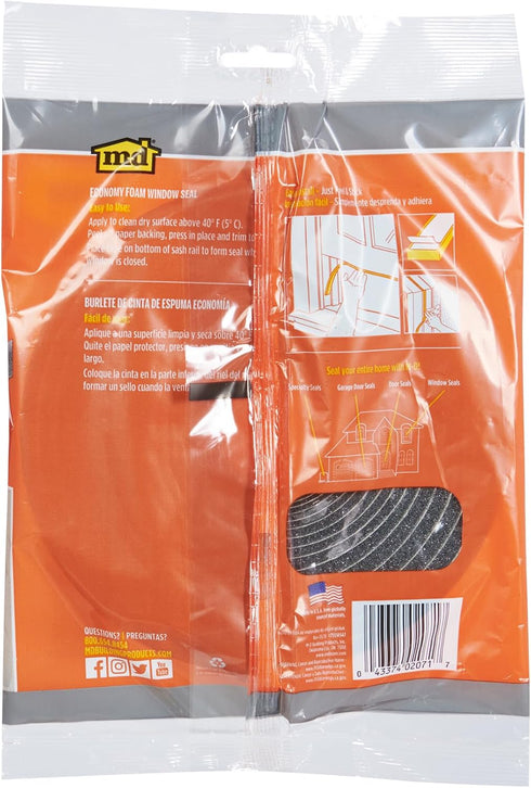 M-D Building Products 02071 1/4 in. x 1/2 in. x 17 ft. Gray Economy Foam Window Seal