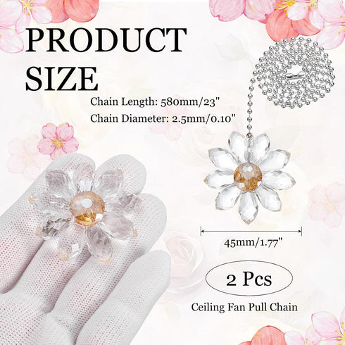 2Pack 24 Inch MECCANIXITY Ceiling Fan Pull Chain, Decorative Ornaments Crystal Flower Pendant Pull Chain Extender