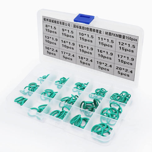 FKM O-Ring Assortment Kit, 150 PCS, 15 Sizes Fluorine Rubber Seal Rings for Automotive Plumbing Faucets