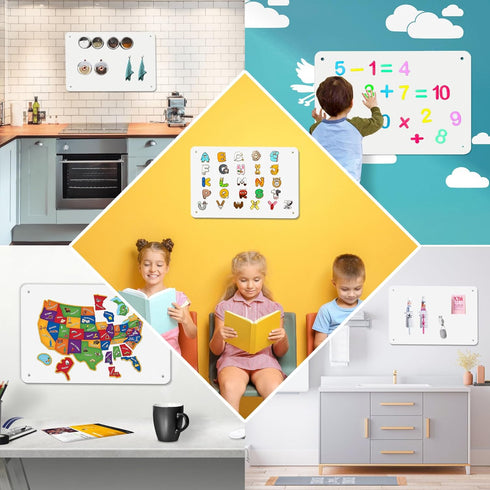 White 2Pack Magnetic Board, 17.5" x 11.4" Bulletin Board for Displaying Notes, Photos, with Dual Lock Tape and Screws