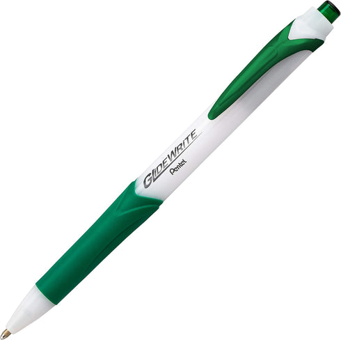 Pentel GlideWrite Ballpoint Pen with TechniFlo Ink, 1.0mm Medium Line, Green Ink, Pack of 12