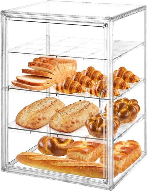 Corzeergi Bakery Display Case with 4 Layers, Bread Box for Kitchen Countertop, Clear