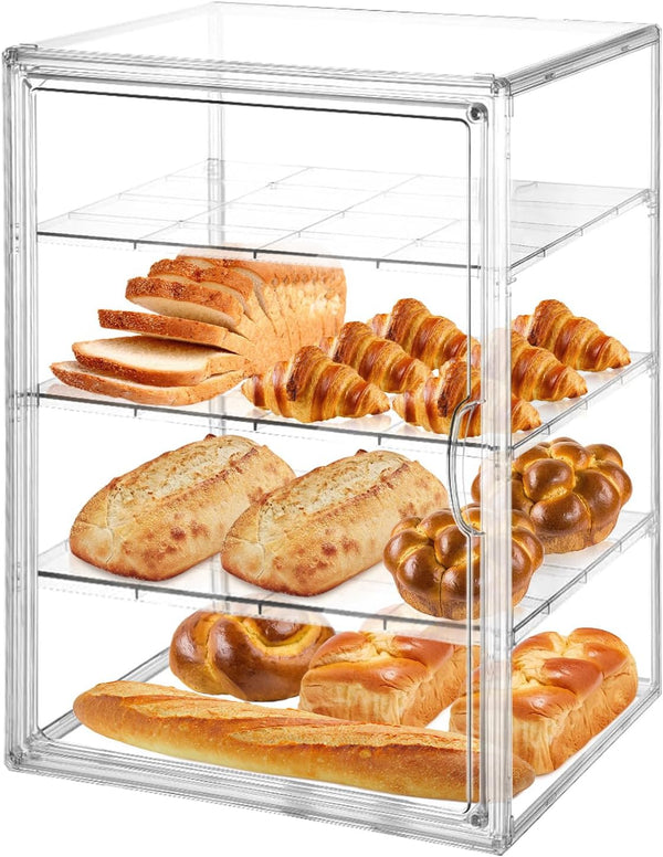 Corzeergi Bakery Display Case with 4 Layers, Bread Box for Kitchen Countertop, Clear