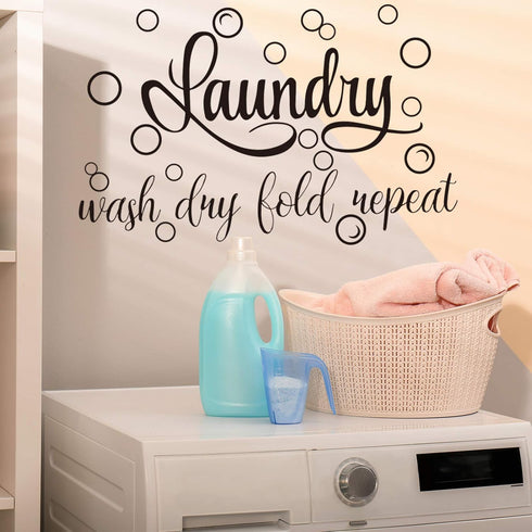 Zonon Laundry Room Sign Decals Decor Bubble Quote Stickers for Bathroom Home Decorations, Wash Dry Fold Repeat (13.8 x
