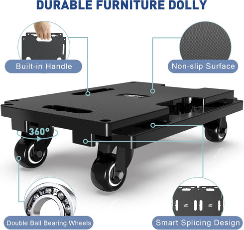 4 440 Lbs 1 Pack, Ronlap Furniture Moving Dolly Wheels Heavy Duty Small Flat Dolly Cart with Wheels Interlocking