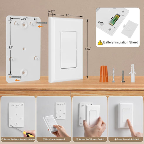 100 Pre-Programmed, SURAIELEC Wireless Light Switch Remote Control Outlet, No Wiring Needed, FT Range, Remote Outlet
