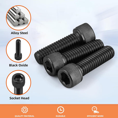 M8-1.25 x 30mm Socket Head Cap Screws, Allen Socket Drive, 12.9 Alloy Steel, Full Thread, Black Oxide, 20 PCS