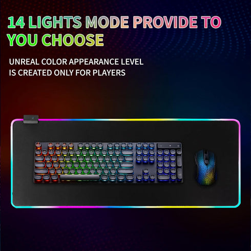 Tongyanat Pad-14 (31.5 12 Inch) RGB Gaming Mouse Light Modes, Extended Soft LED Mouse Pad, Anti-Slip Rubber Base