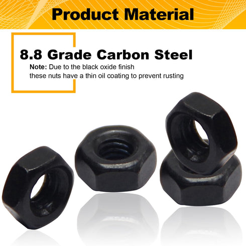 Mriuuod 100pcs M5-0.8 M5 0.8mm 8mm 4mm Hex Nuts, Carbon Steel, Black Oxide, x Tiny Nuts, Hex Drive, Metric, Right Hand