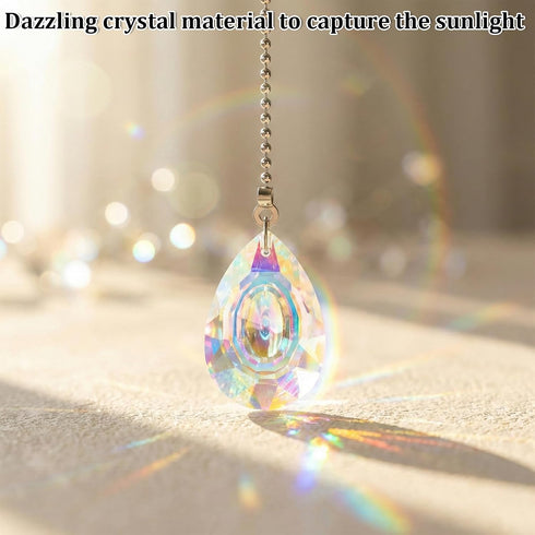 Axafazup 4 Pack 20 Inch Ceiling Fan Pull Chain Extender, Crystal Prism Pendants With Adjustable Stainless Steel Chain