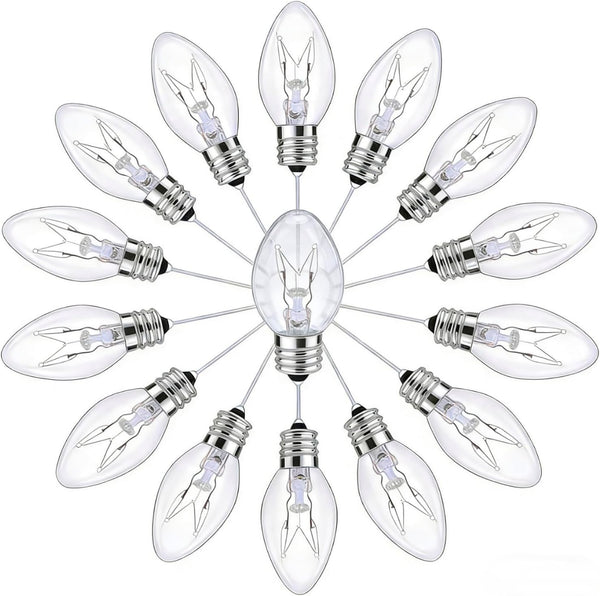 Hrsovii C7 Clear Incandescent Light Bulb, 8W E12 Candelabra Base Bulb, Suitable for