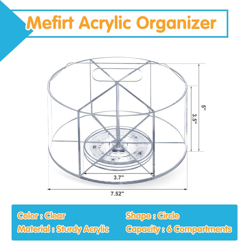 Large Acrylic Pen Holder, 360 Degree Rotating Desk Organizer with 6 Compartments, Office Marker Storage Caddy