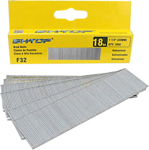 BHTOP F32 1 1/4" 18 Guage Galvanized Brad Nails, 1000-Pack