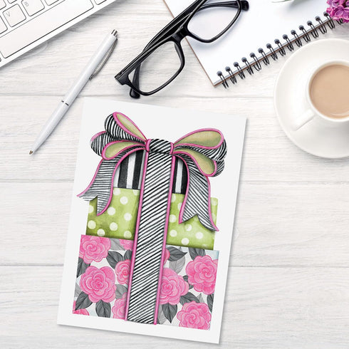 Striped Celebration Birthday Cards - Set of 8 (4 designs), Large 5" x 7" with Envelopes Included