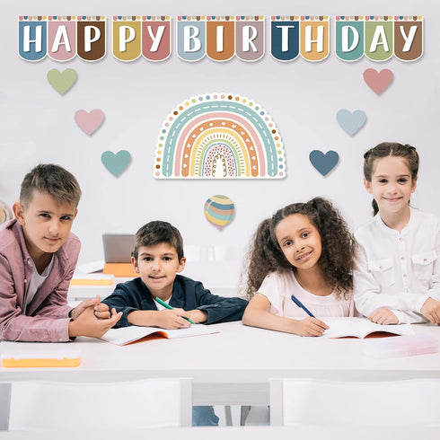 78 Items Boho Decor - Rainbow Birthday Board for Classroom Decorations Announcement Board Calendar Announcement Board